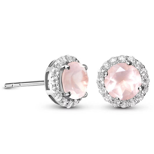 EIGHTMOON Timeless Rose Quartz Halo Stud Earrings. 925 sterling silver