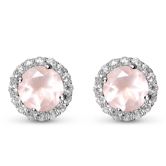 EIGHTMOON Timeless Rose Quartz Halo Stud Earrings. 925 sterling silver