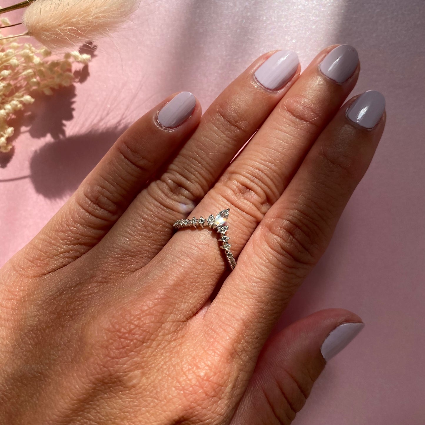 Sparkling White Topaz Wishbone Ring 925 sterling silver