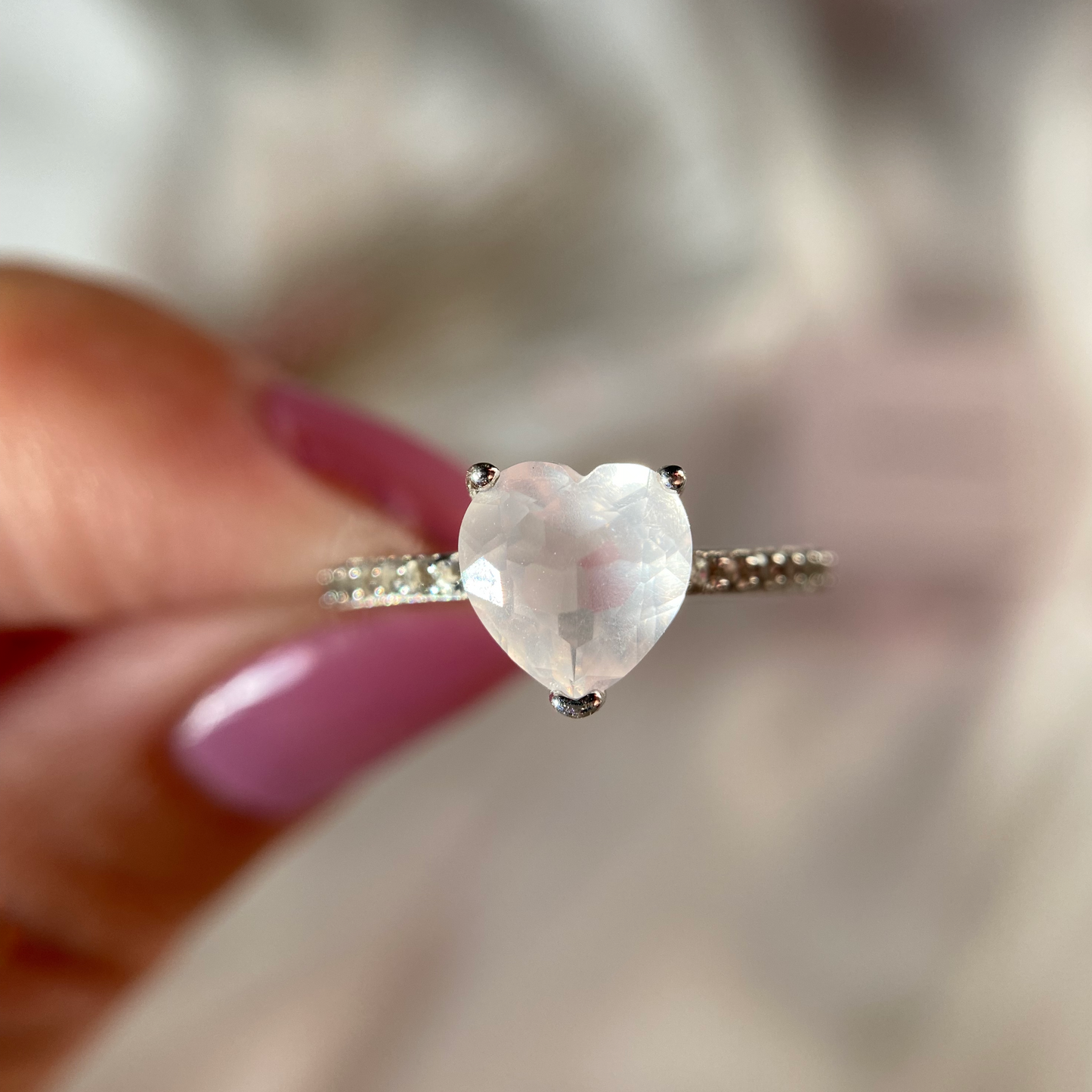EIGHTMOON Rose Quartz Heart Ring, 925 Sterling Silver