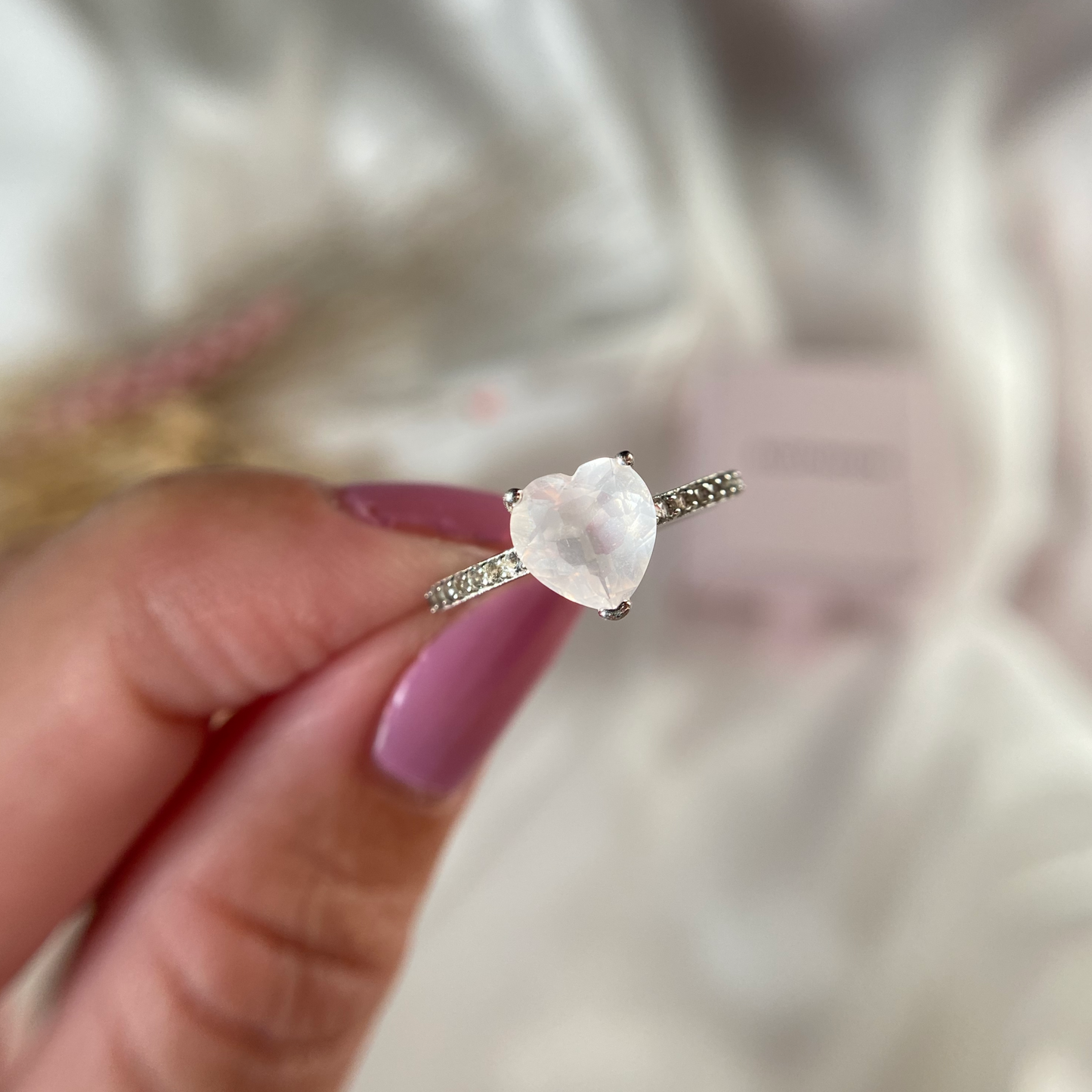 EIGHTMOON Rose Quartz Heart Ring, 925 Sterling Silver