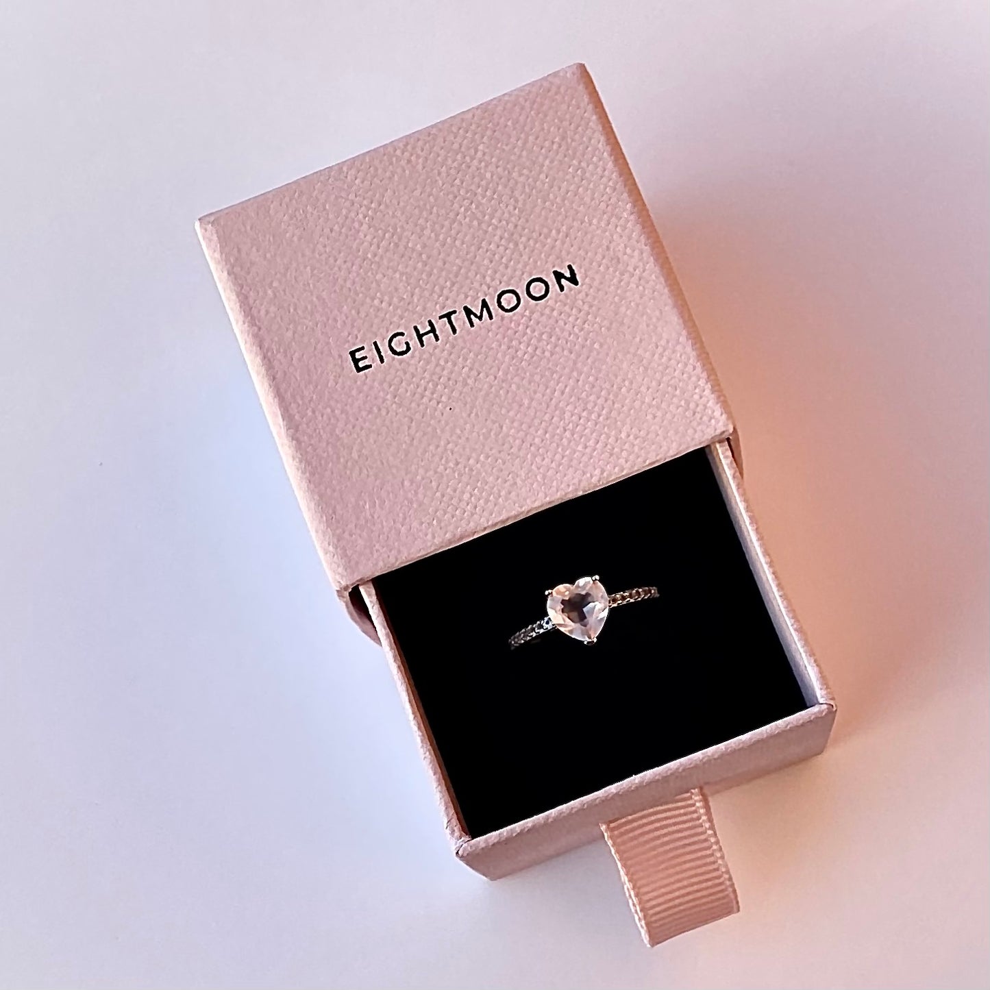 EIGHTMOON Rose Quartz Heart Ring, 925 Sterling Silver