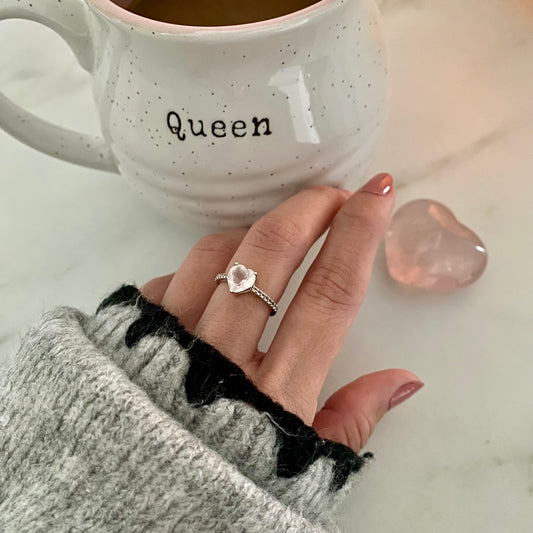 EIGHTMOON Rose Quartz Heart Ring, 925 Sterling Silver