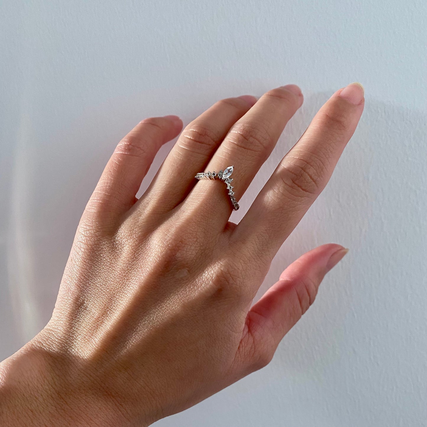Sparkling White Topaz Wishbone Ring 925 sterling silver