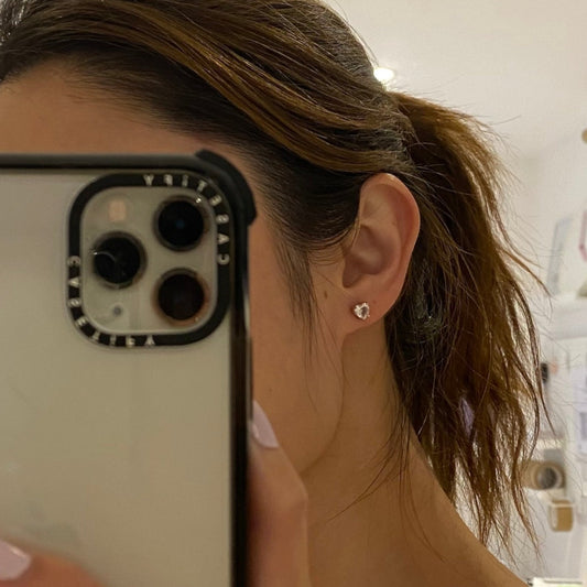 EIGHTMOON Crystal Rose Quartz Heart Stud Earrings, 925 Sterling Silver