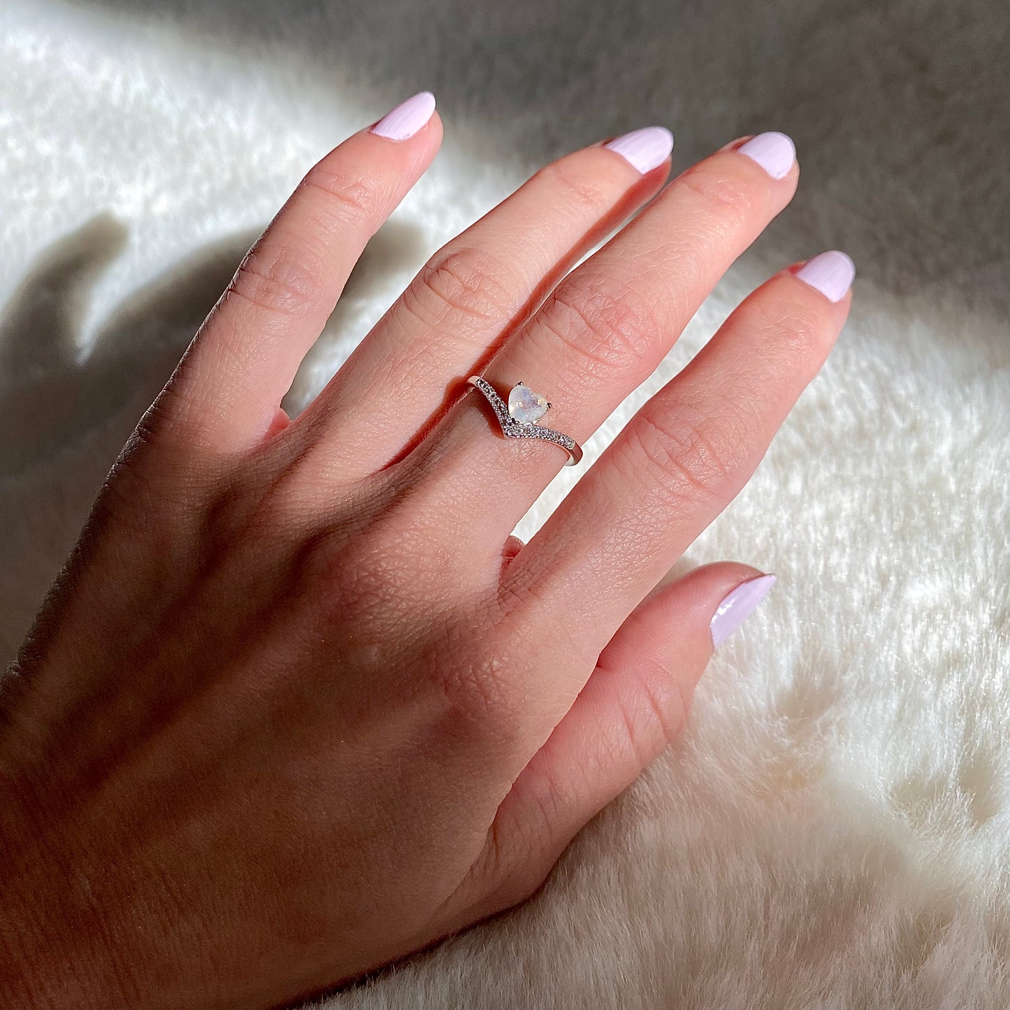 Moonstone Wishbone Heart Ring