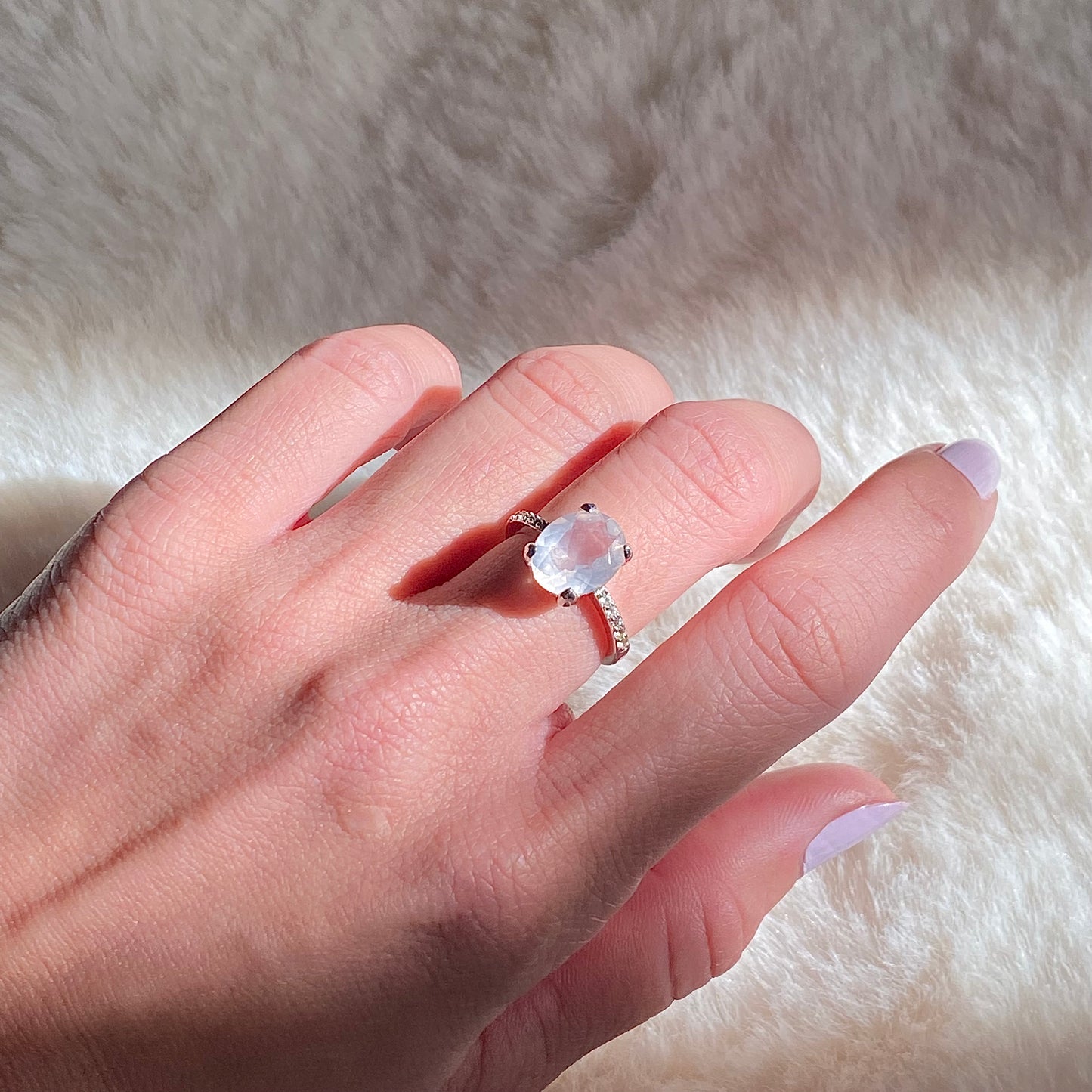 EIGHTMOON Tranquility Rose Quartz Ring, 925 Sterling Silver
