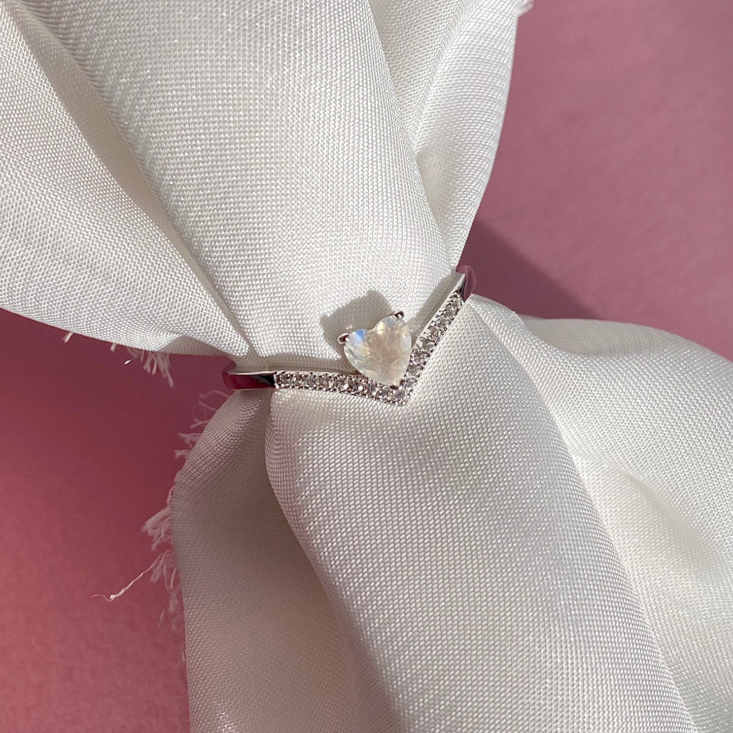 Moonstone Wishbone Heart Ring