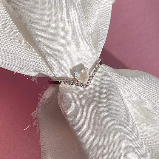 Moonstone Wishbone Heart Ring