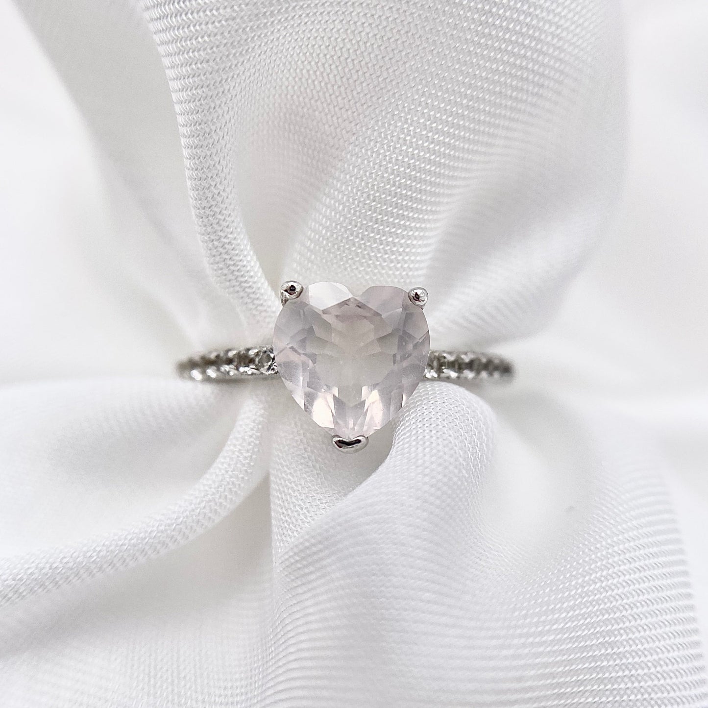 EIGHTMOON Rose Quartz Heart Ring, 925 Sterling Silver