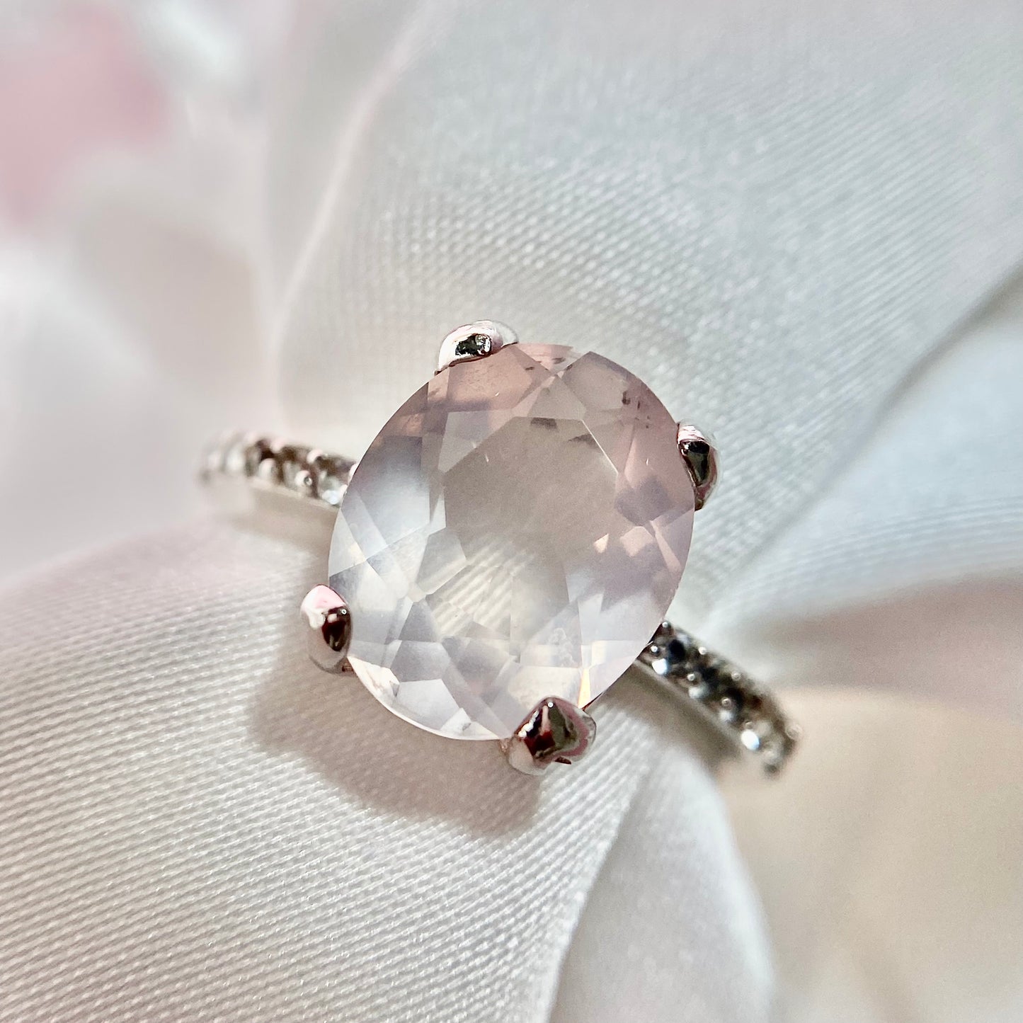 EIGHTMOON Tranquility Rose Quartz Ring, 925 Sterling Silver