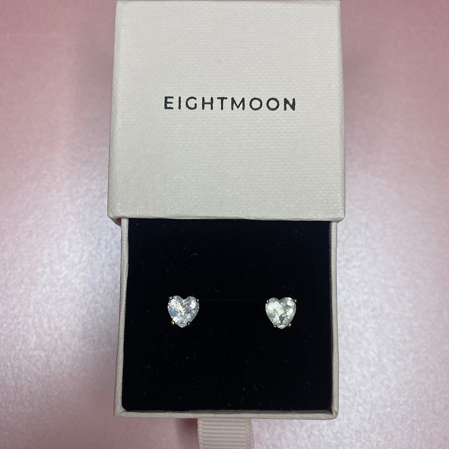 EIGHTMOON Crystal Rose Quartz Heart Stud Earrings, 925 Sterling Silver