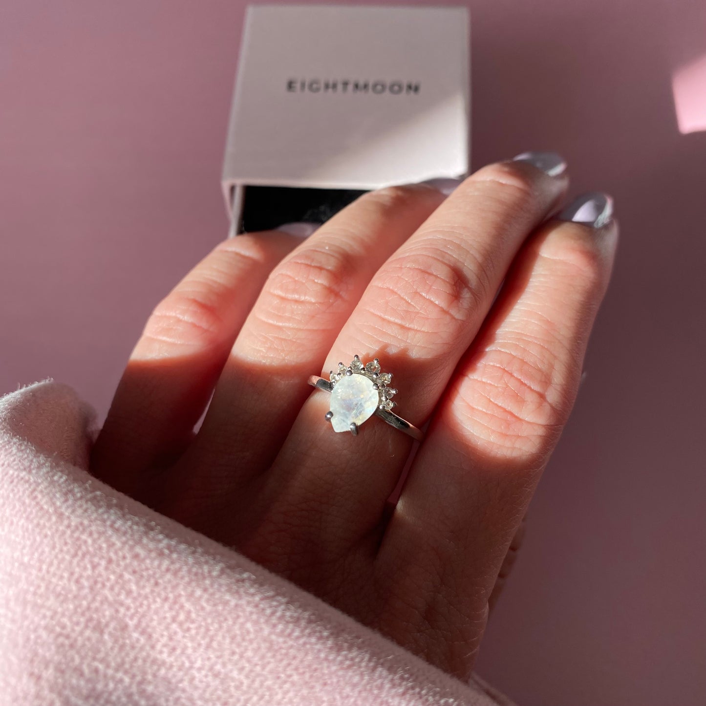 Moonlit Pear Cut Moonstone and White Topaz Ring
