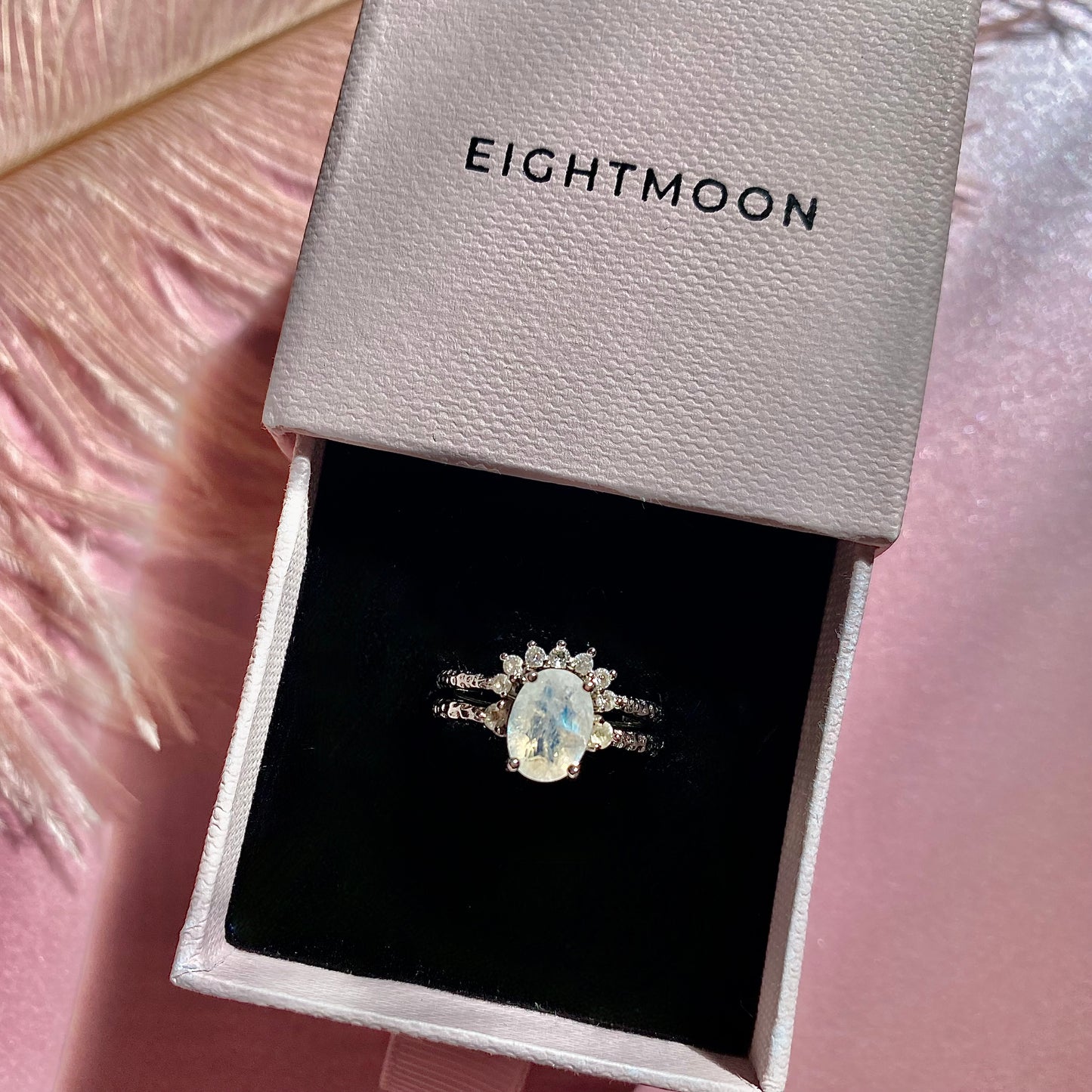 EIGHTMOON Moonstone Ring Set, 925 Sterling Silver