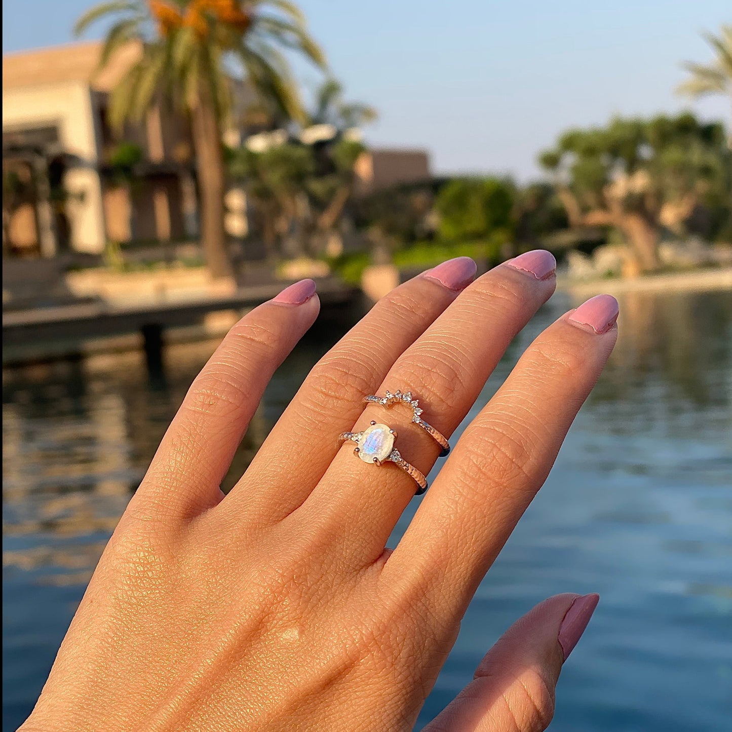 EIGHTMOON Moonstone Ring Set, 925 Sterling Silver