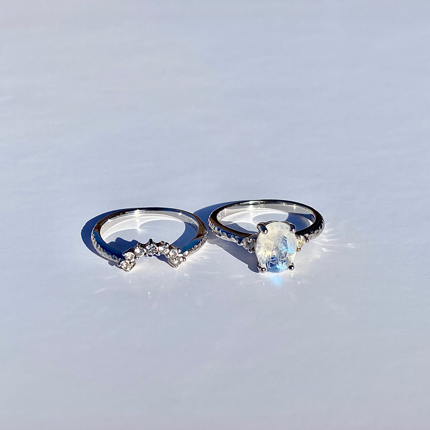 EIGHTMOON Moonstone Ring Set, 925 Sterling Silver