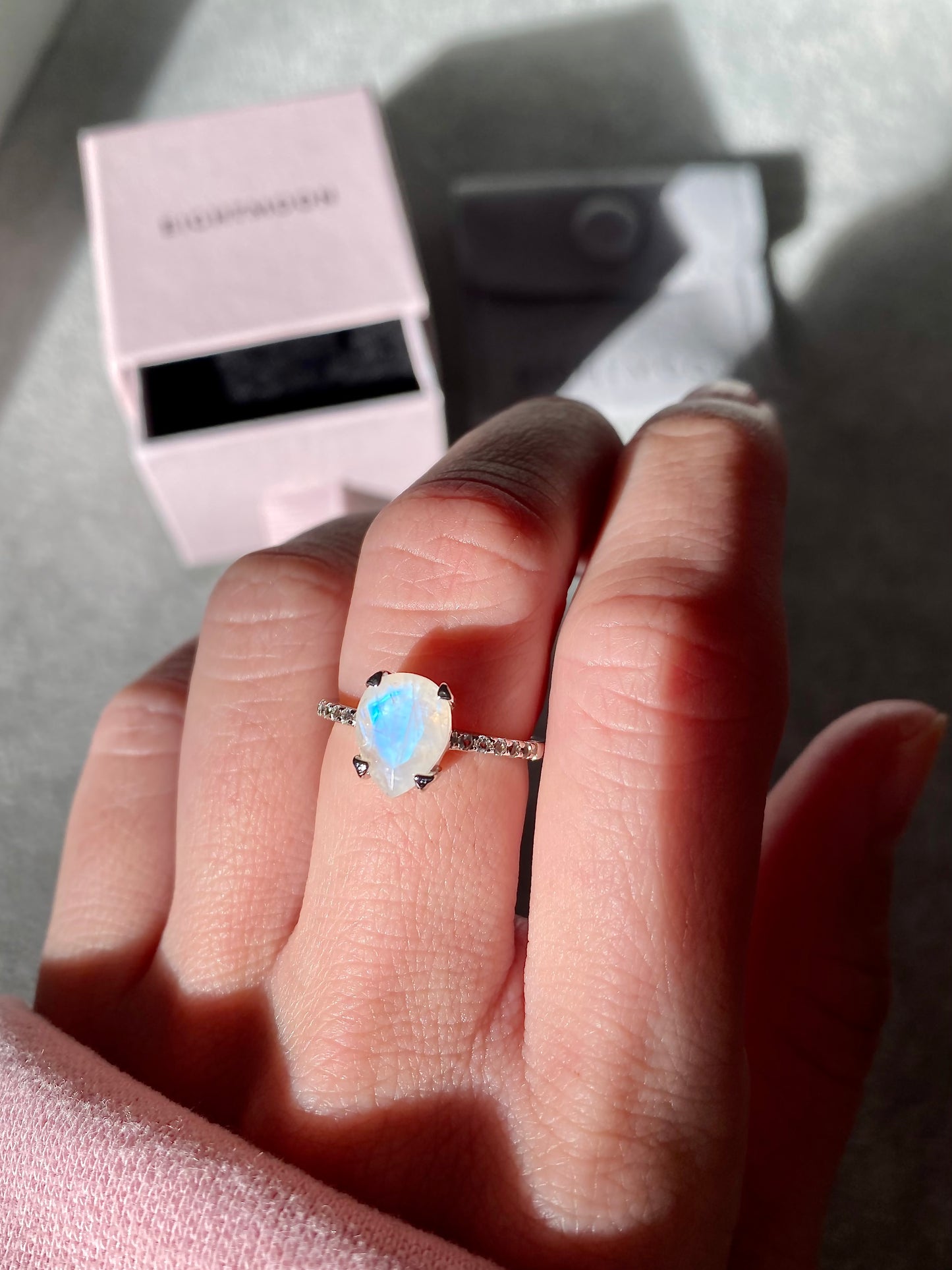 EIGHTMOON Pear Cut/ Teardrop Moonstone Ring, 925 Sterling Silver