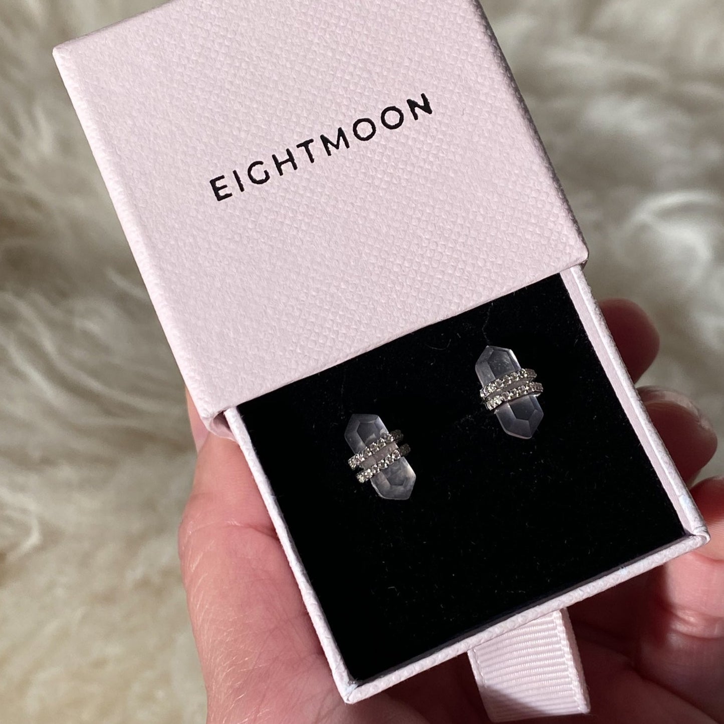 EIGHTMOON Rose Quartz Harmony Stud Earrings, 925 Sterling Silver