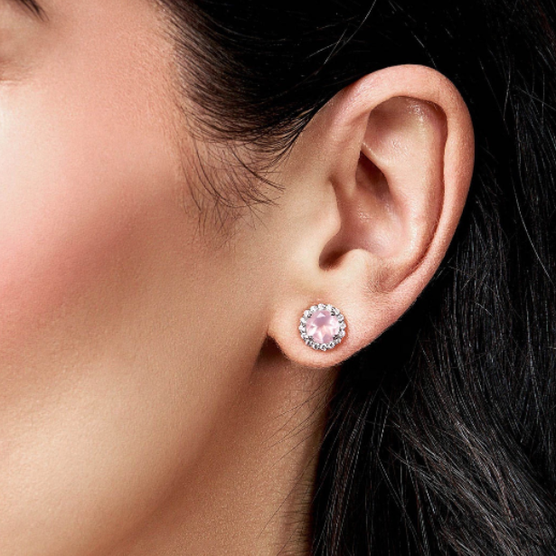 EIGHTMOON Timeless Rose Quartz Halo Stud Earrings. 925 sterling silver