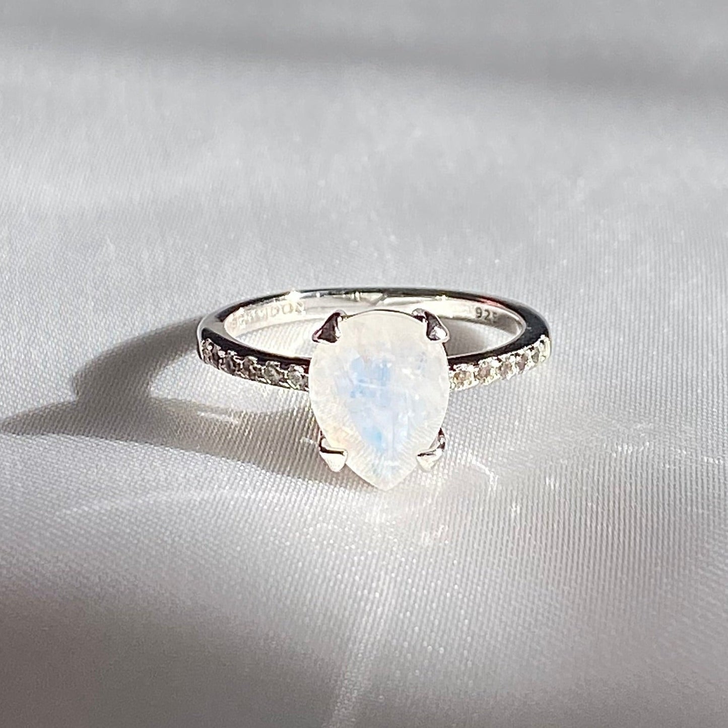 EIGHTMOON Pear Cut/ Teardrop Moonstone Ring, 925 Sterling Silver