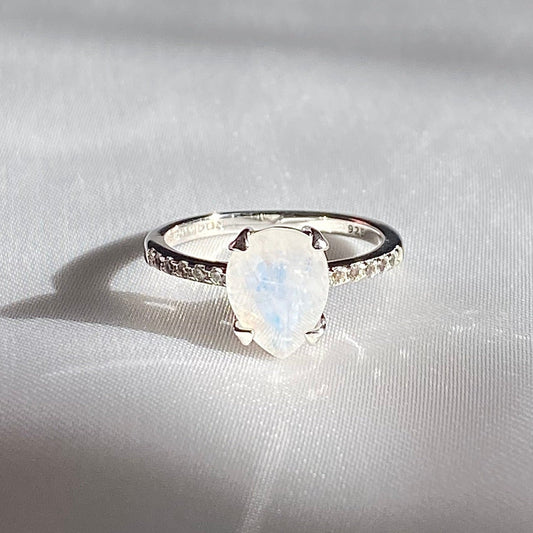 EIGHTMOON Pear Cut/ Teardrop Moonstone Ring, 925 Sterling Silver