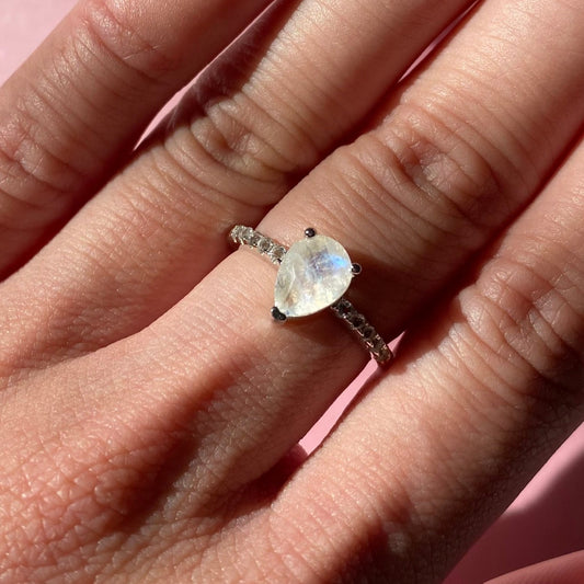 Petite Pear Cut Moonstone Ring