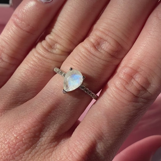 Petite Pear Cut Moonstone Ring