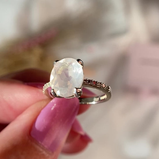 EIGHTMOON Tranquility Rose Quartz Ring, 925 Sterling Silver