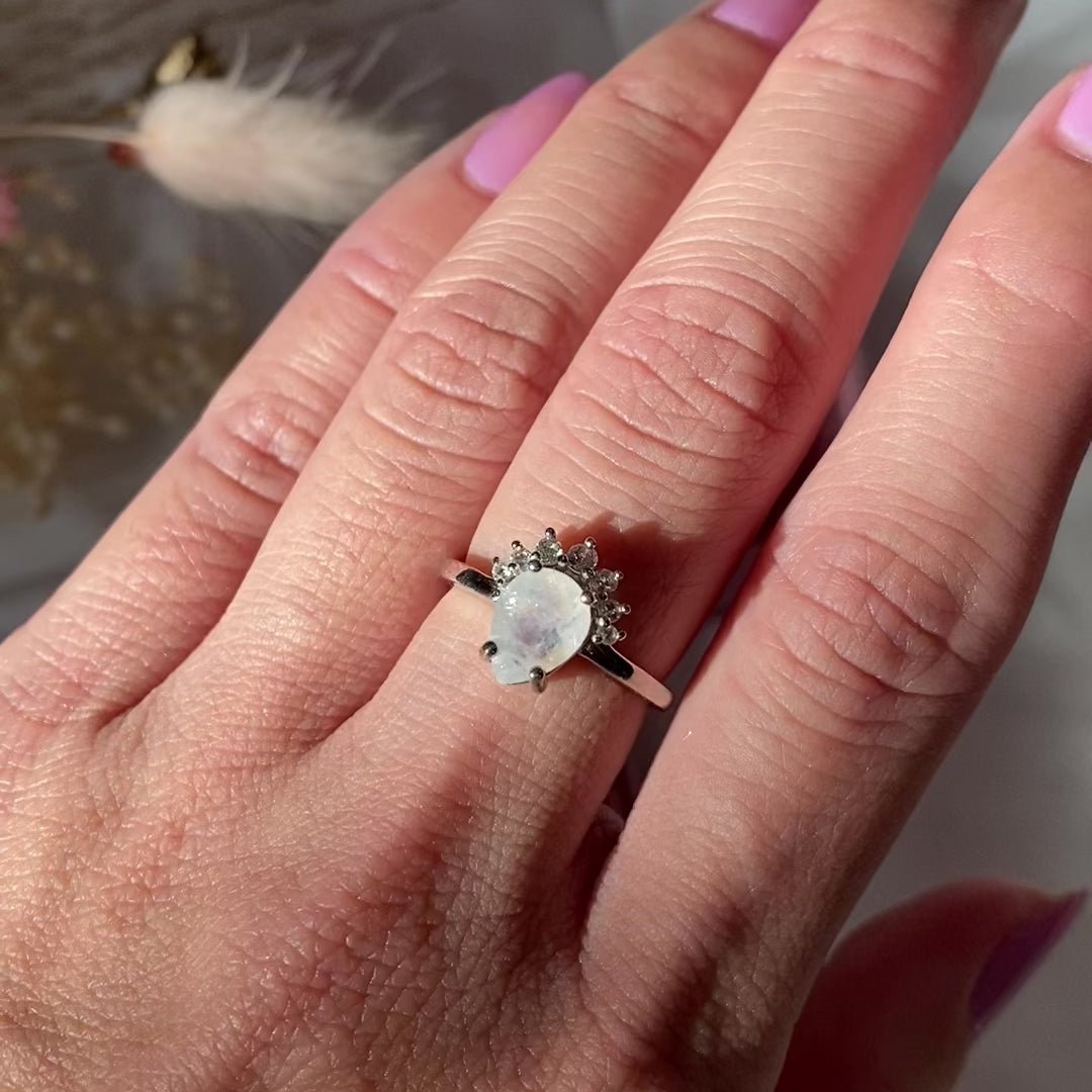 Moonlit Pear Cut Moonstone and White Topaz Ring