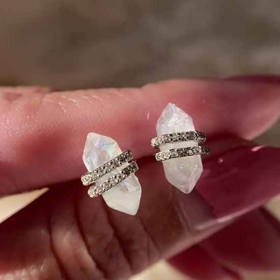 Rainbow Moonstone Hexagon Earrings