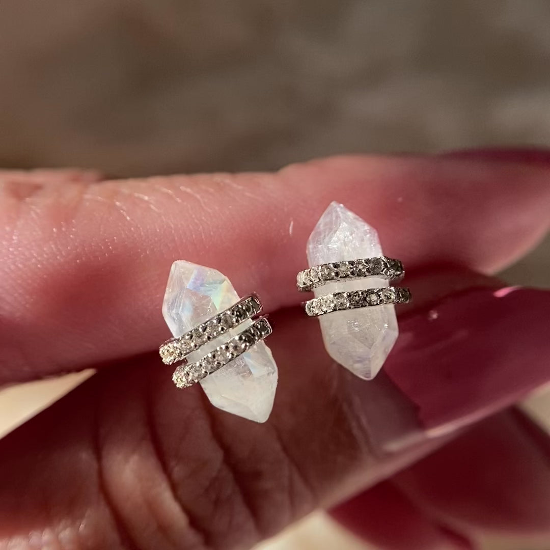 Rainbow Moonstone Hexagon Earrings