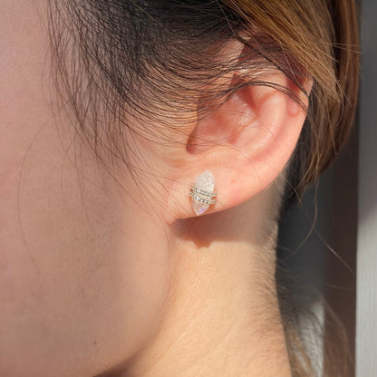 Rainbow Moonstone Hexagon Earrings