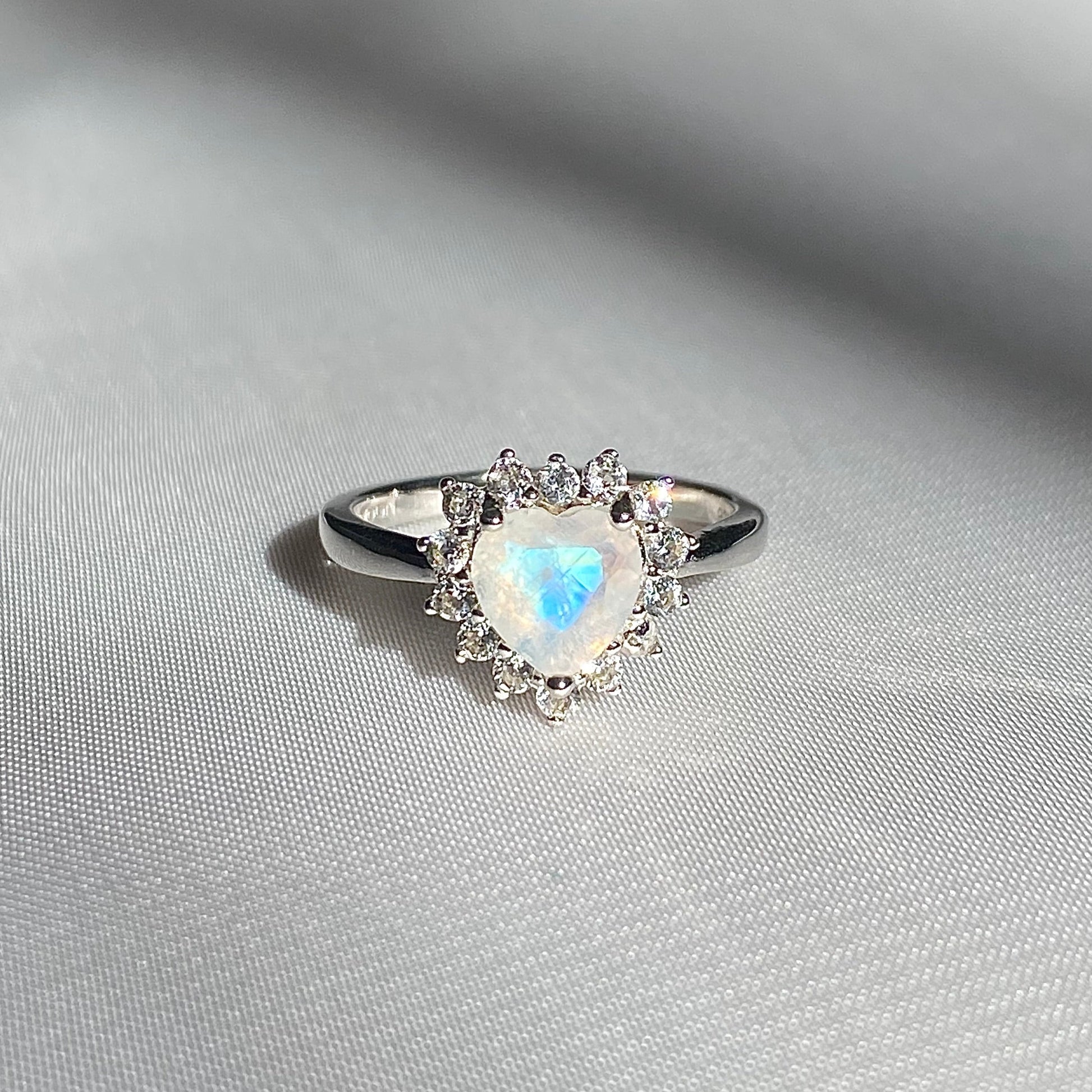 EIGHTMOON Halo Heart Moonstone Ring, 925 Sterling Silver