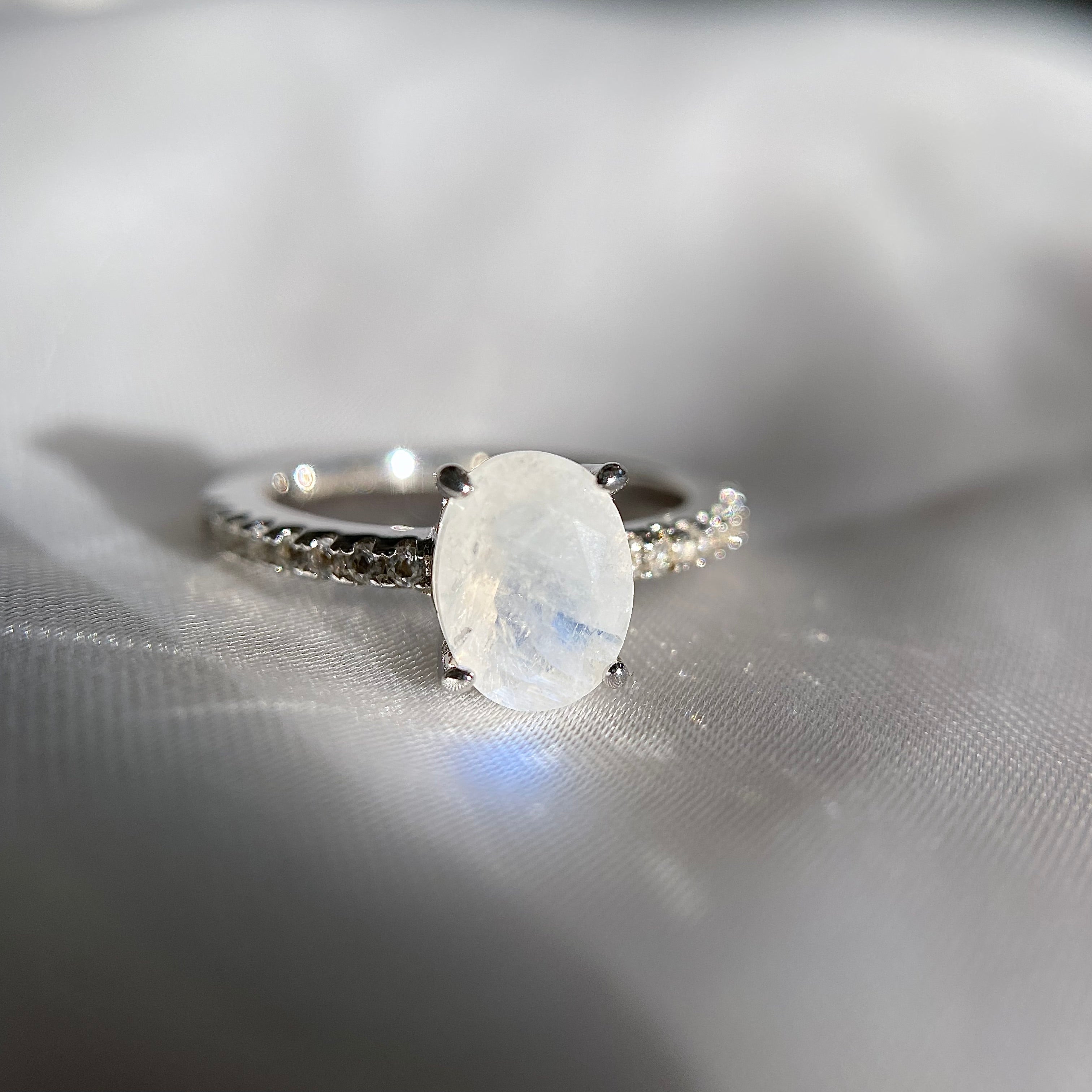 Moonstone and diamond diamond engagement ring 3 stone diamond ring handmade  in rose/white/yellow gold or platinum – Aardvark Jewellery