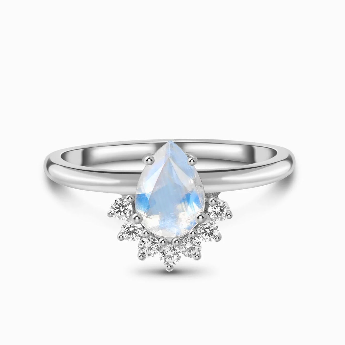 Moonlit Pear Cut Moonstone and White Topaz Ring