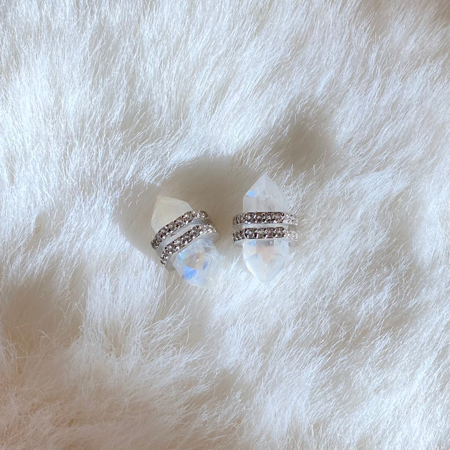 Rainbow Moonstone Hexagon Earrings