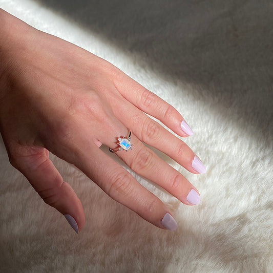 EIGHTMOON Emerald Cut Moonstone Ring, 925 Sterling Silver