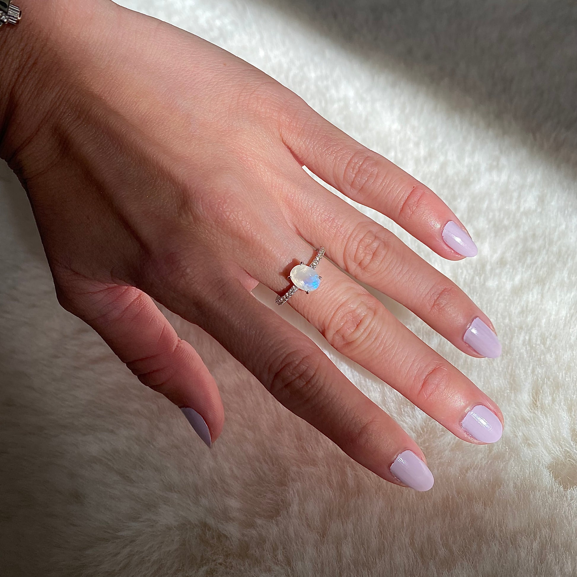 Oval Moonstone Ring with White Topaz Sterling Silver Intuition