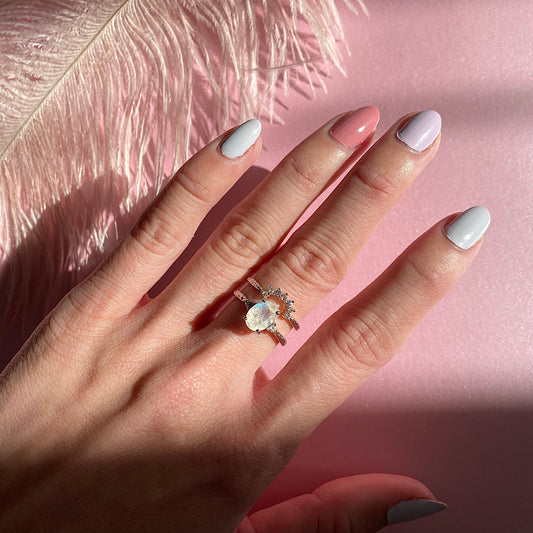 EIGHTMOON Moonstone Ring Set, 925 Sterling Silver