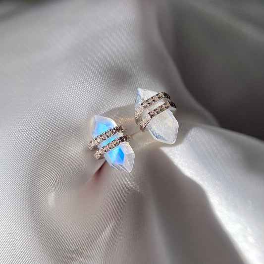 Rainbow Moonstone Hexagon Earrings