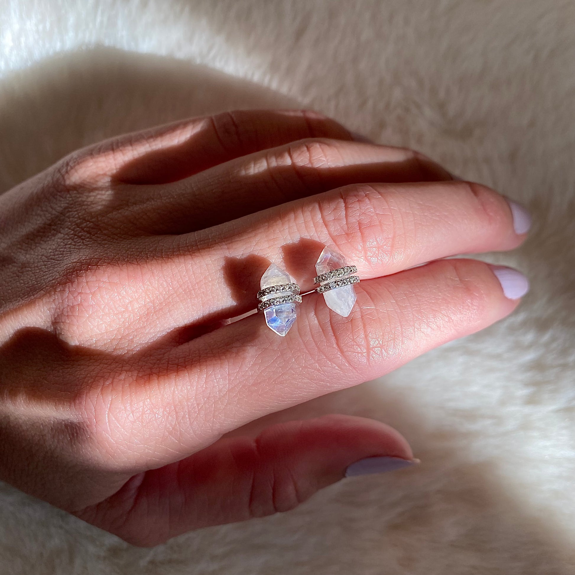 Rainbow Moonstone Hexagon Earrings