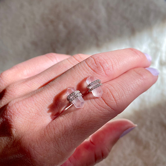 EIGHTMOON Rose Quartz Harmony Stud Earrings, 925 Sterling Silver