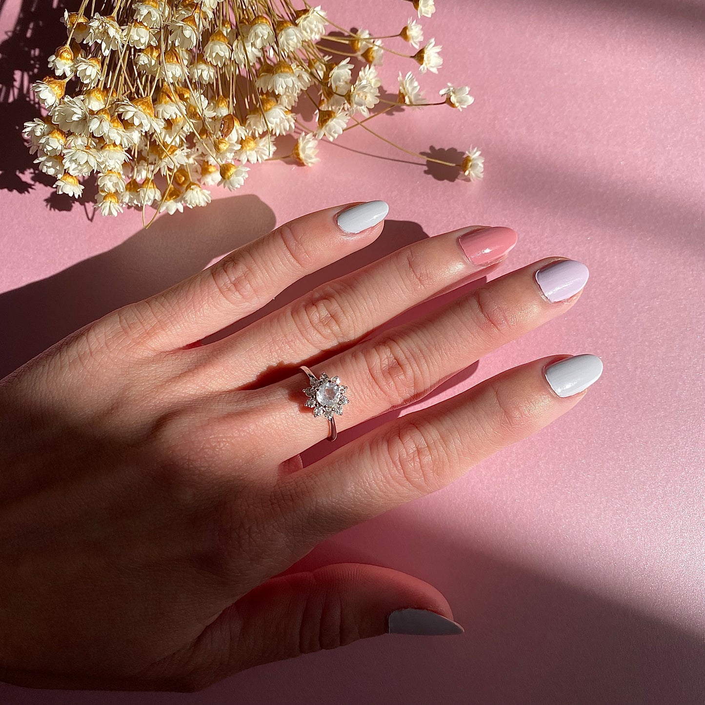 Halo Rose Quartz Ring