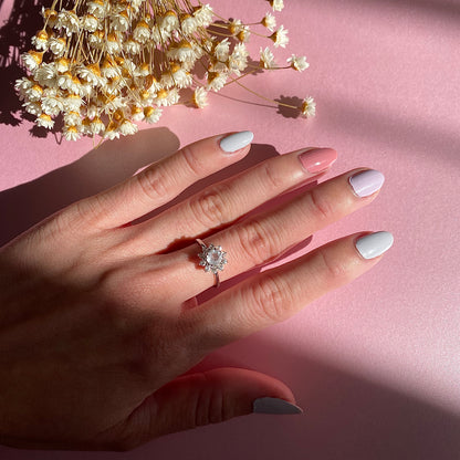 Halo Rose Quartz Ring